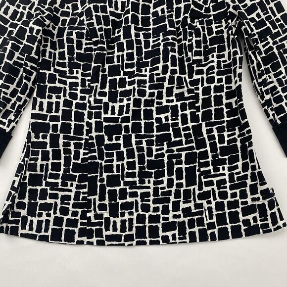 Ann Taylor Black White Geometric Print Blouse Boat Neck Side Zip Back Buttons 4 - Picture 7 of 12